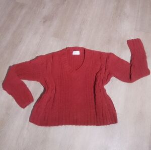 Poof! Vibrant Red V-Neck Sweater